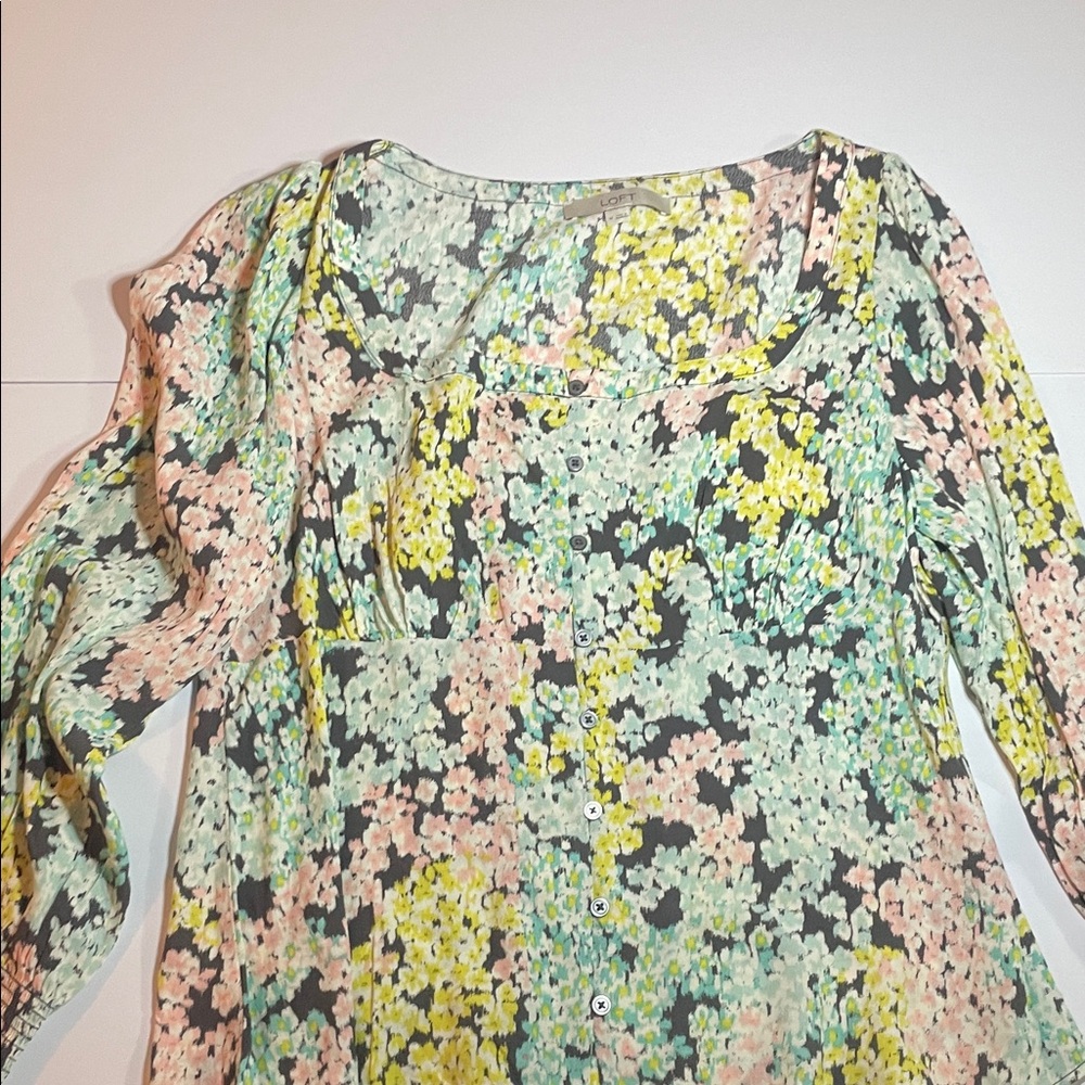 LOFT Floral Blouse - Multicolor Scoop Neck Medium